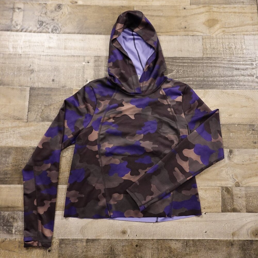 Athleta Pinnacle Hoodie Camo Print Purple Brown - Women's Size Medium